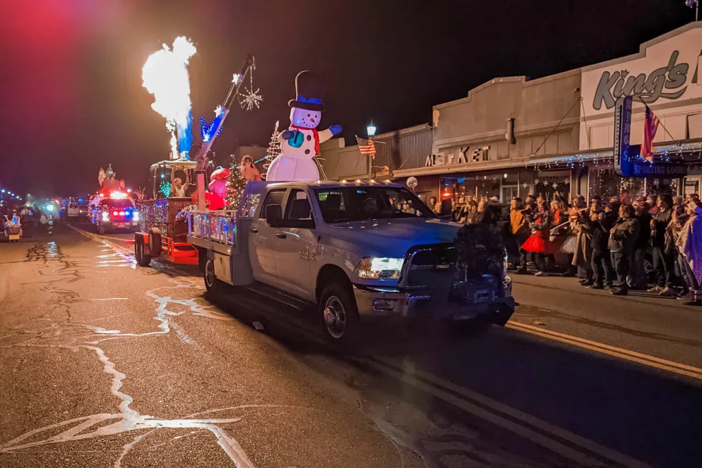 the Wine Country Balloon company float at the annual Guerneville Parade of Lights