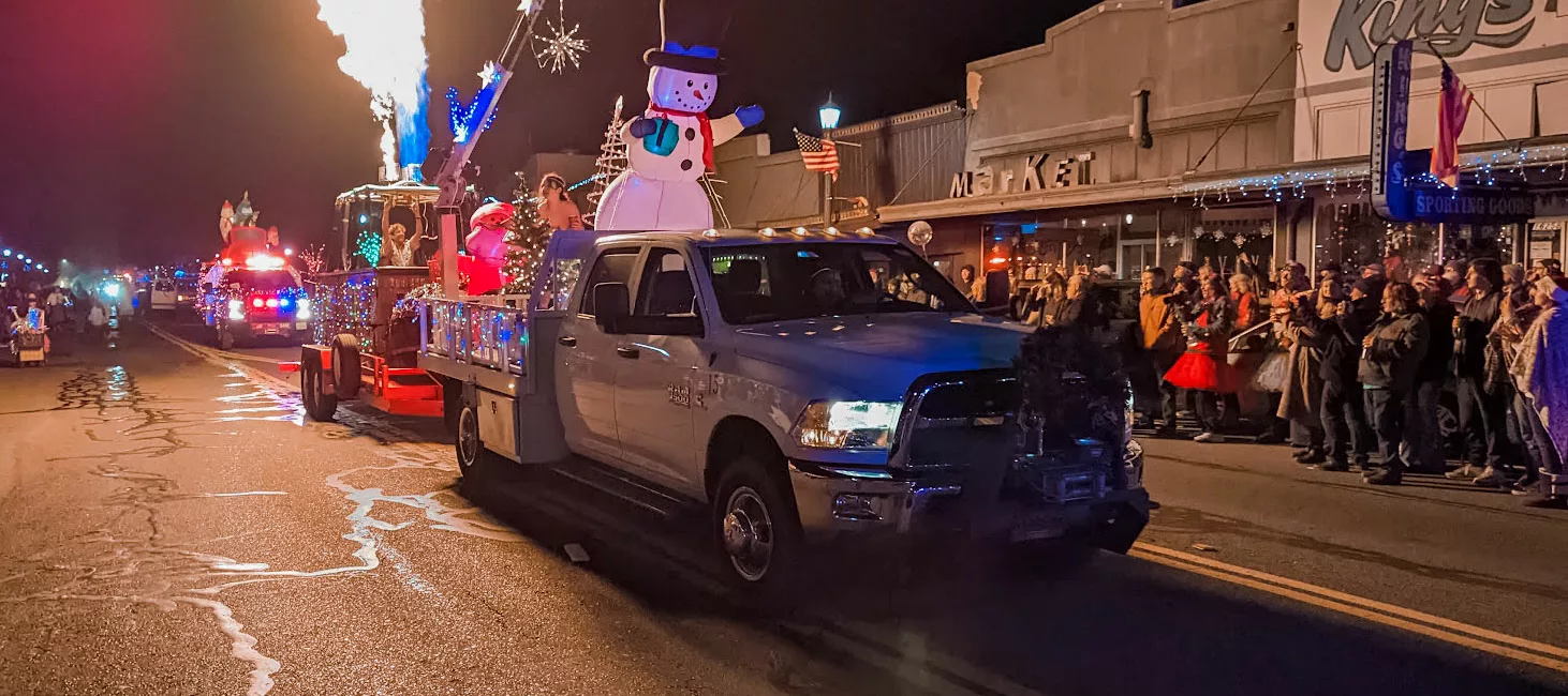 the Wine Country Balloon company float at the annual Guerneville Parade of Lights